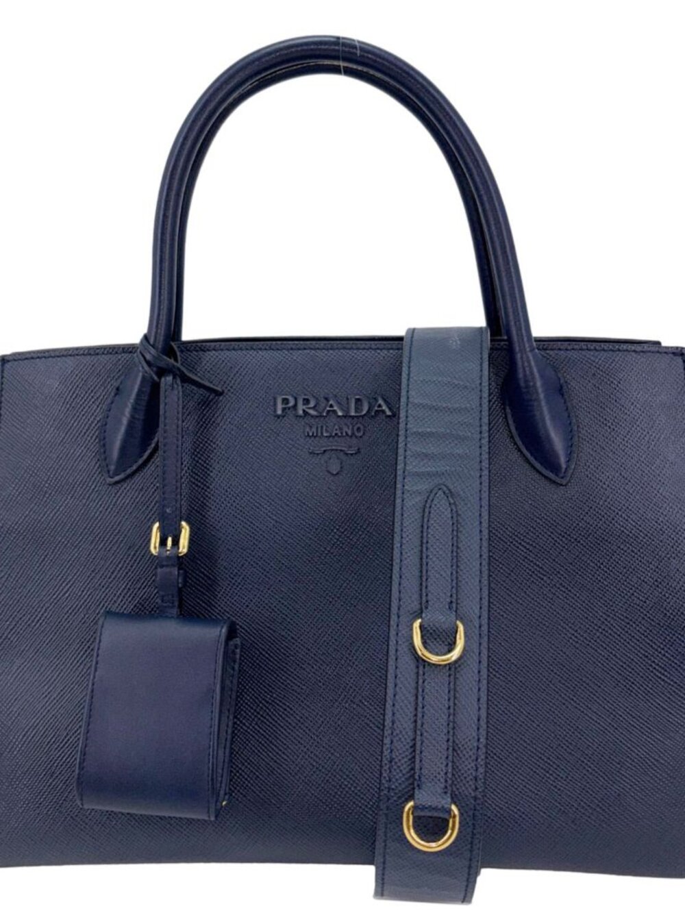 Prada Monochrome Cuir Saffiano Tote Bag Blue